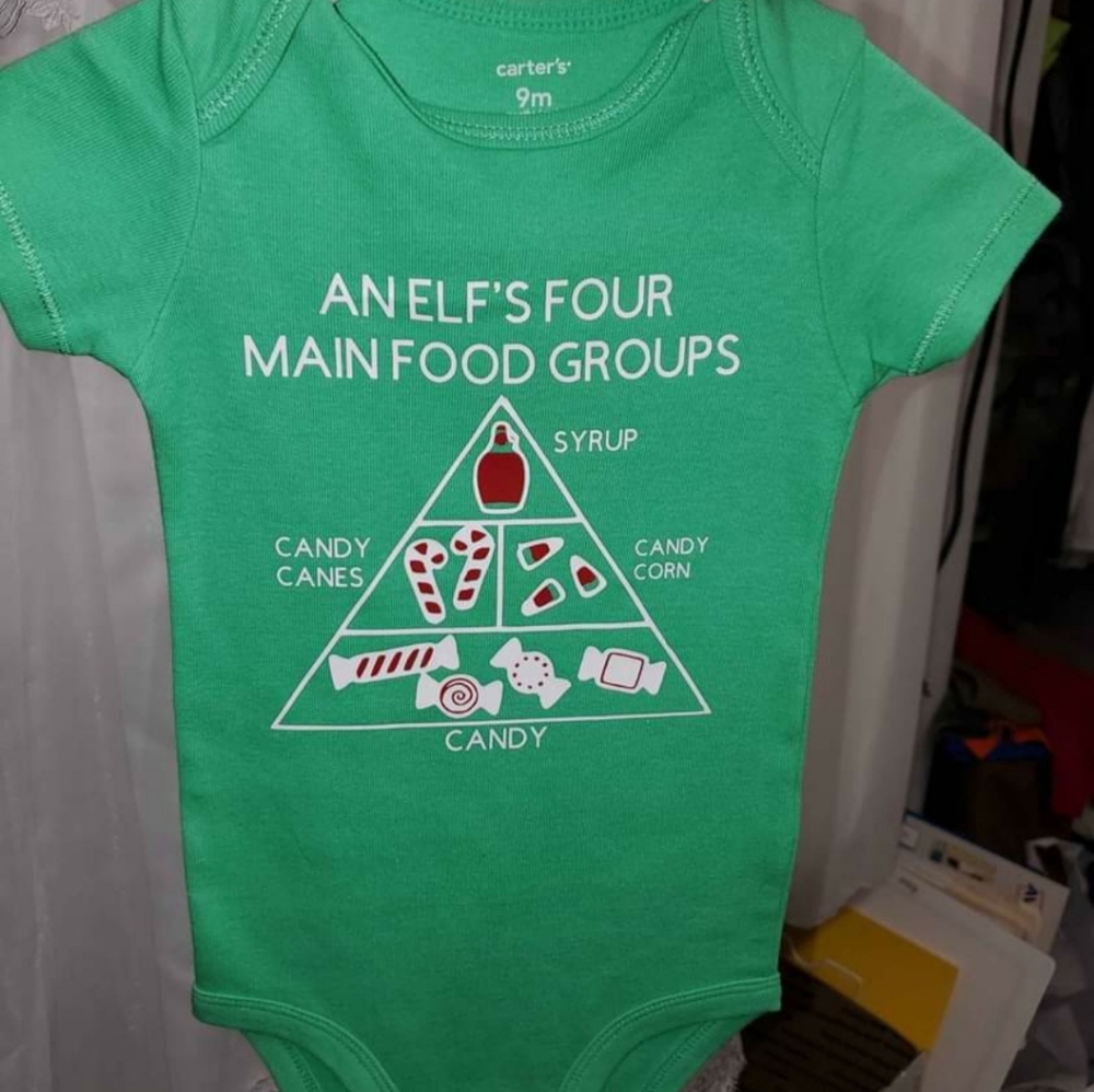 Elf four food groups onesie